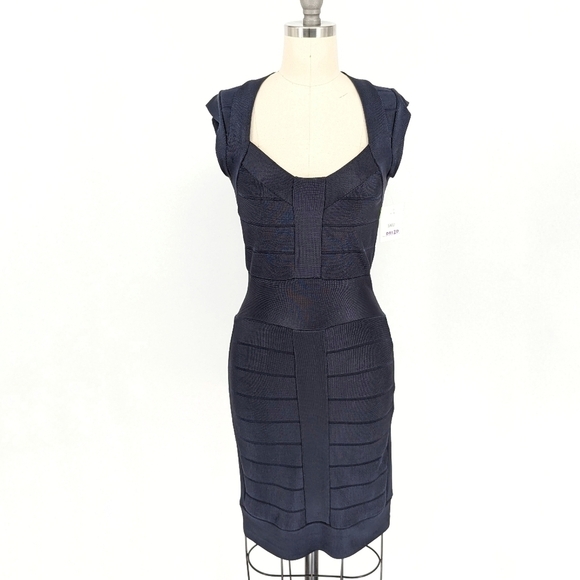 French Connection Bandage Bodycon Dress Blue 2 preppy cocktail wedding party - Picture 1 of 5